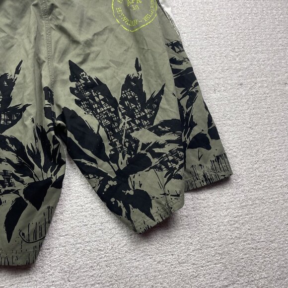 Y2K Ocean Core Board Shorts Men 36 Green Hawaiian Floral Palm tree AOP Swim - Picture 12 of 13